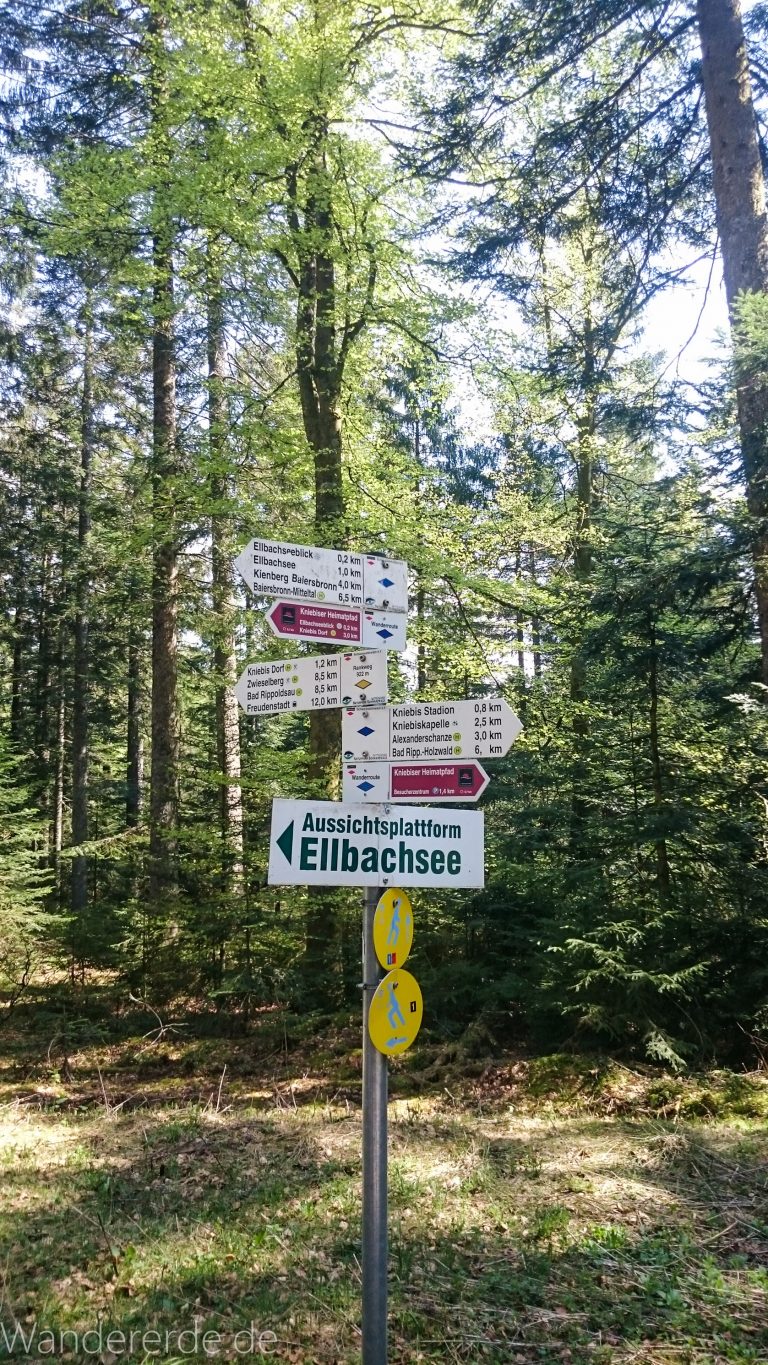 Kniebiser Heimatpfad - Genießerpfad, Wegweiser Schild zur Aussichtsplattform Ellbachsee