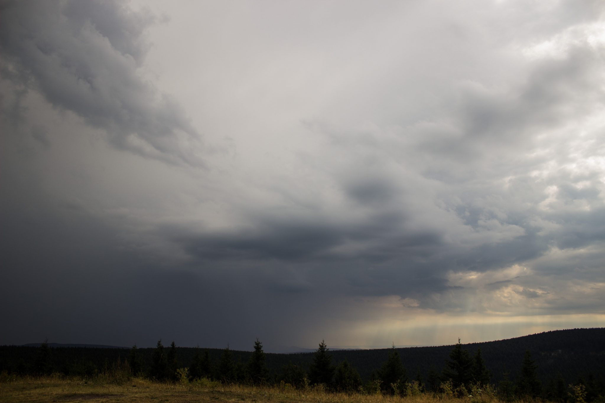 Großer Beerberg Schneekopf und Teufelskanzel, Gipfeltour Wanderung im Thüringer Wald, Unwetter zieht auf, schönes Licht