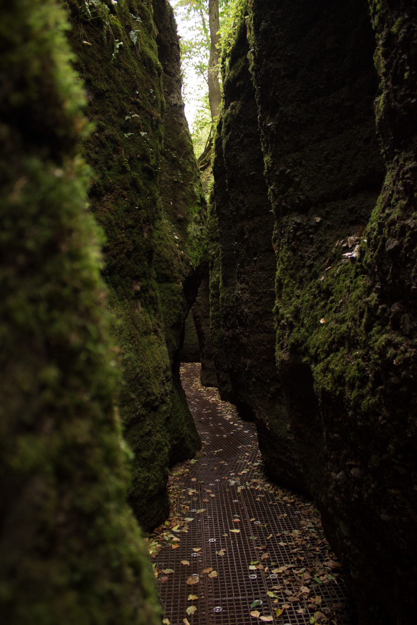 Drachenschlucht und Landgrafenschlucht - Schluchtentour bei Eisenach wandern, sehr schmaler Weg durch Drachenschlucht, gemachter Weg über Metallgitter, riesige Felswände