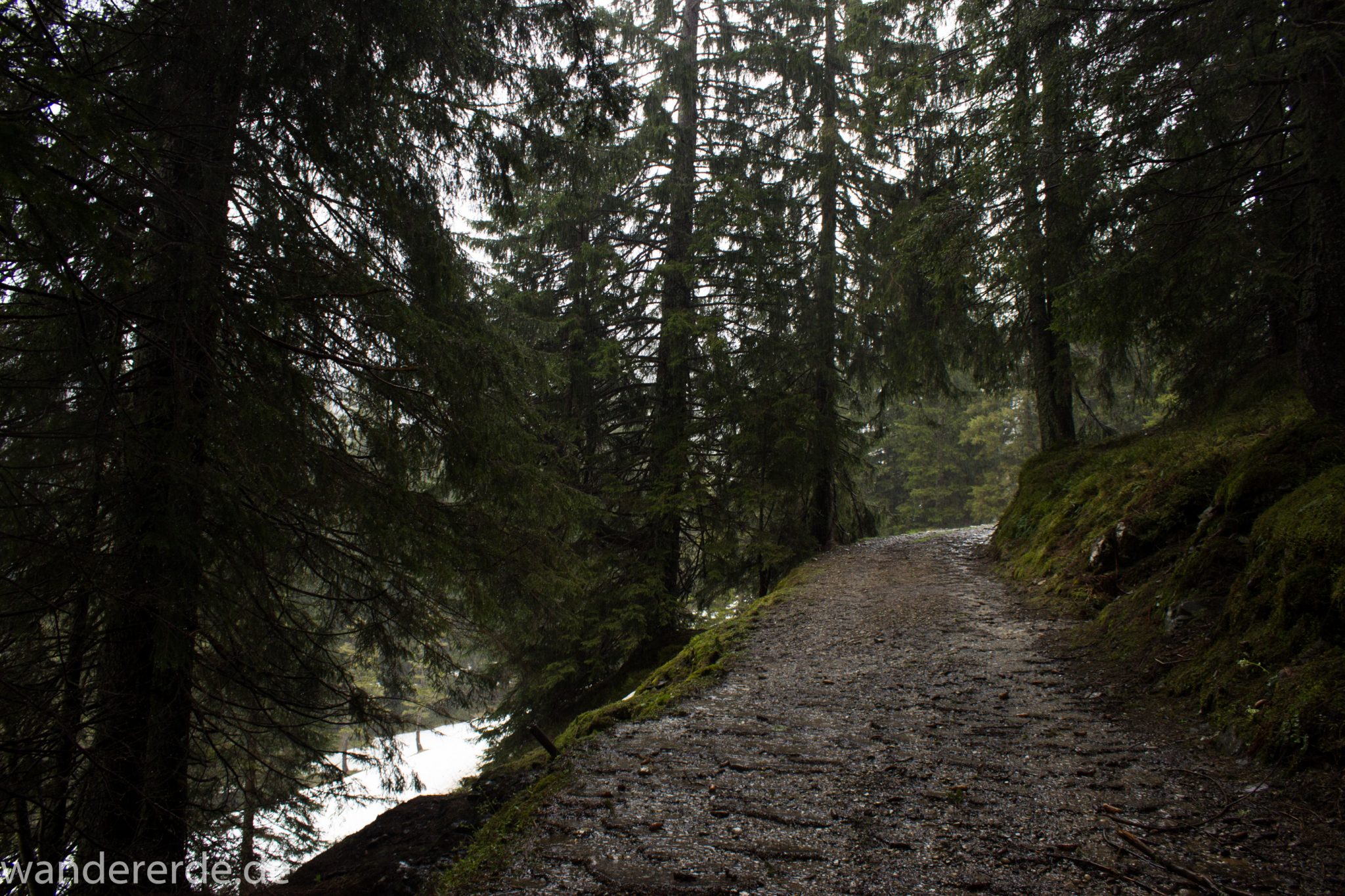 Wandern Gunzesrieder Ostertal im Allgäu, Baden-Württemberg, Obere Älple, viel Regen, dunkle Wolken, Schnee im Mai, saftig grüner Wald, schöne Atmosphäre und Aussicht
