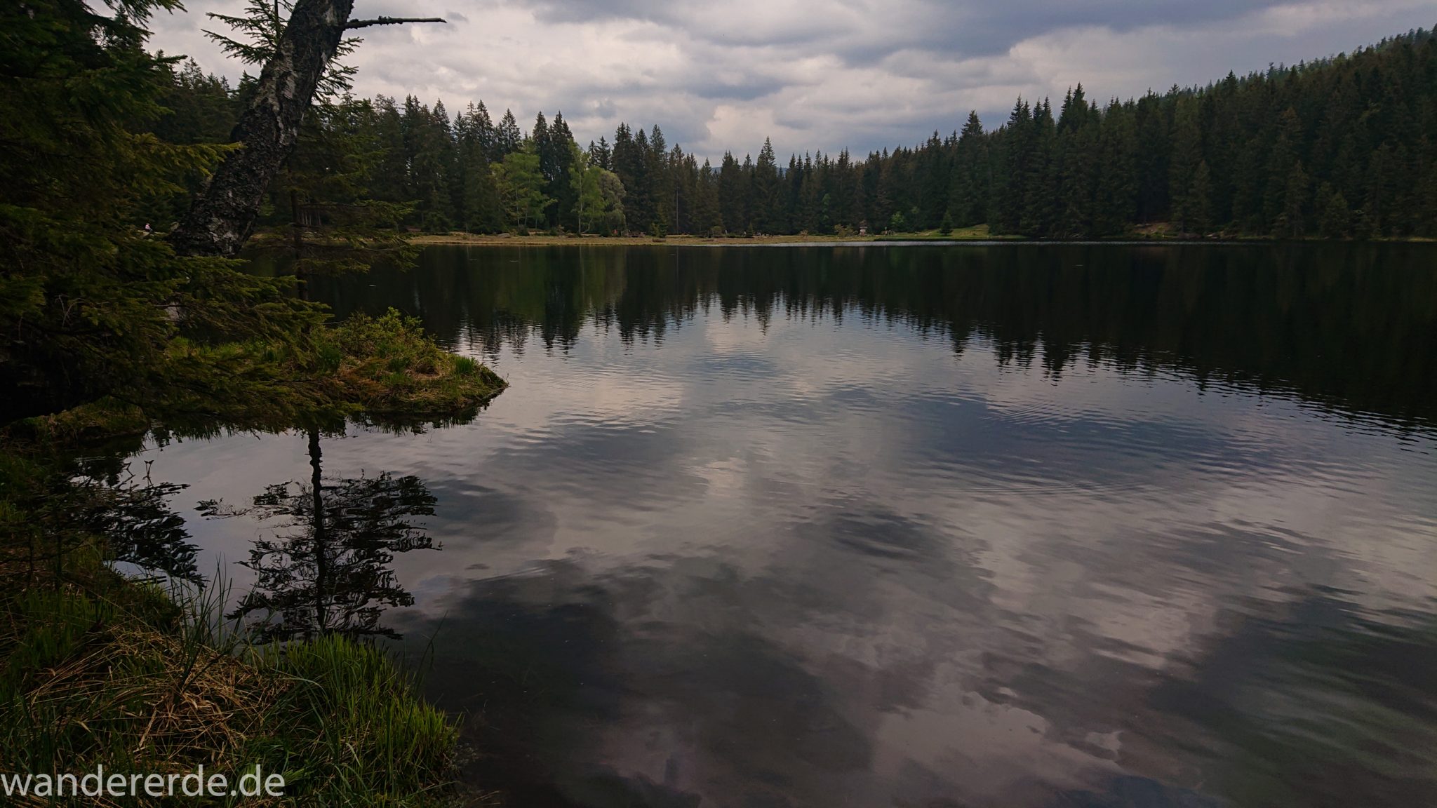 Rundwanderung zum Großen Arber im Bayerischen Wald, naturbelassener, abwechslunsgreicher Waldweg, Rundweg um den kleinen Arbersee, klares sauberes Wasser im kleinen Arbersee, schöner und dichter Wald, Mischwald aus Laub- und Nadelbäume, Frühjahr im bayerischen Wald