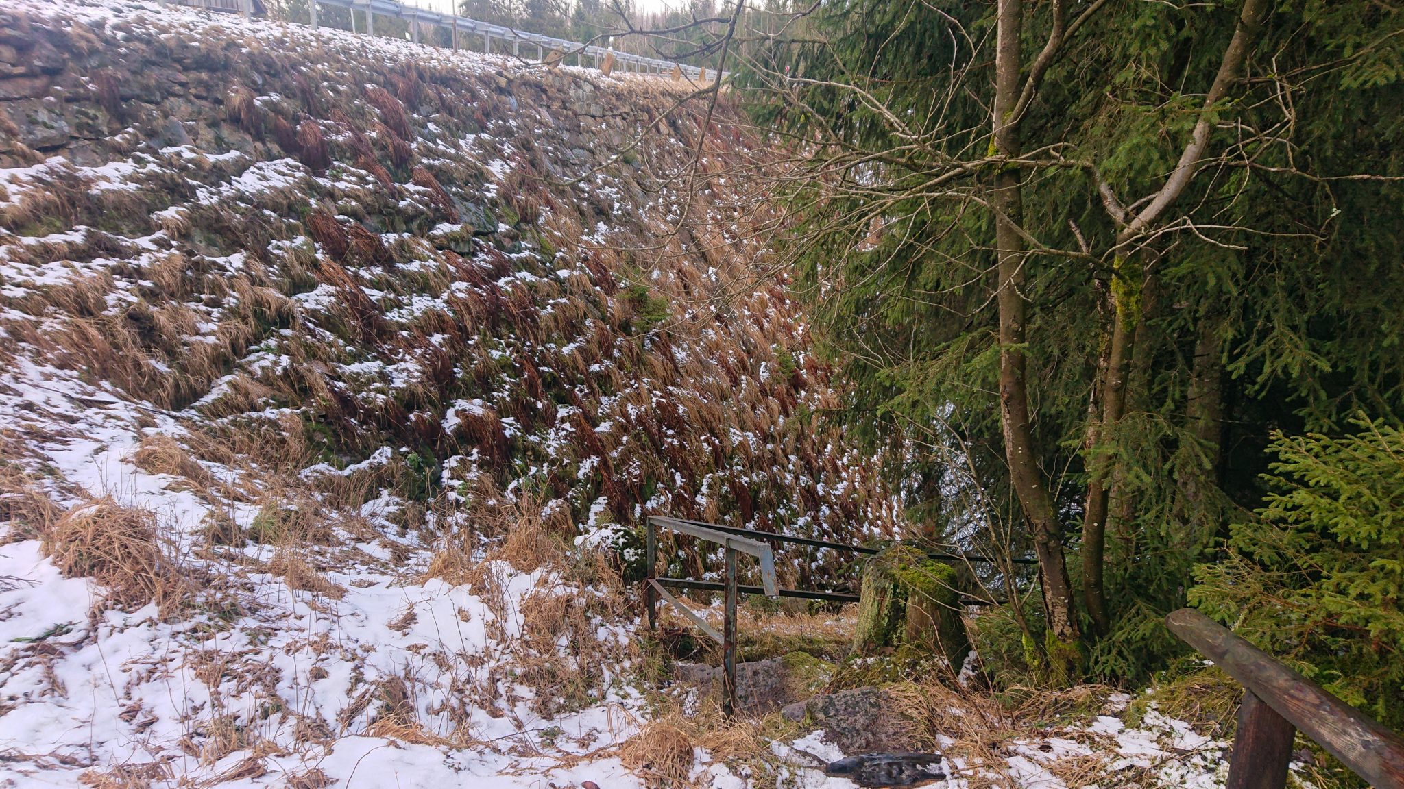 Wanderung zum Oderteich von Torfhaus im Harz über Märchenweg, Rehberger Graben und durch das Odertal, Wanderung im Harz in Niedersachsen, verschneite Winterlandschaft, Treppe runter zum Rehberger Graben
