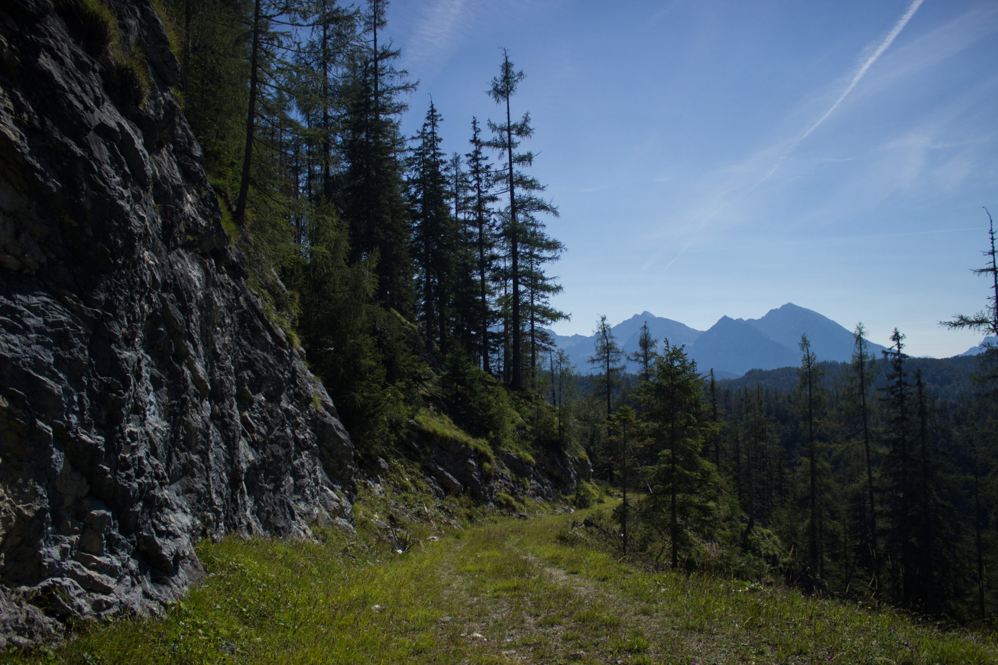 Wandern ab Haslersgatter zum Steyrsteg entlang des Flusses Krumme Steyrling, über Weingartalm und Brandlsteig im Nationalpark Kalkalpen in Oberösterreich, Wanderweg umgeben von Felsen mit toller Aussicht