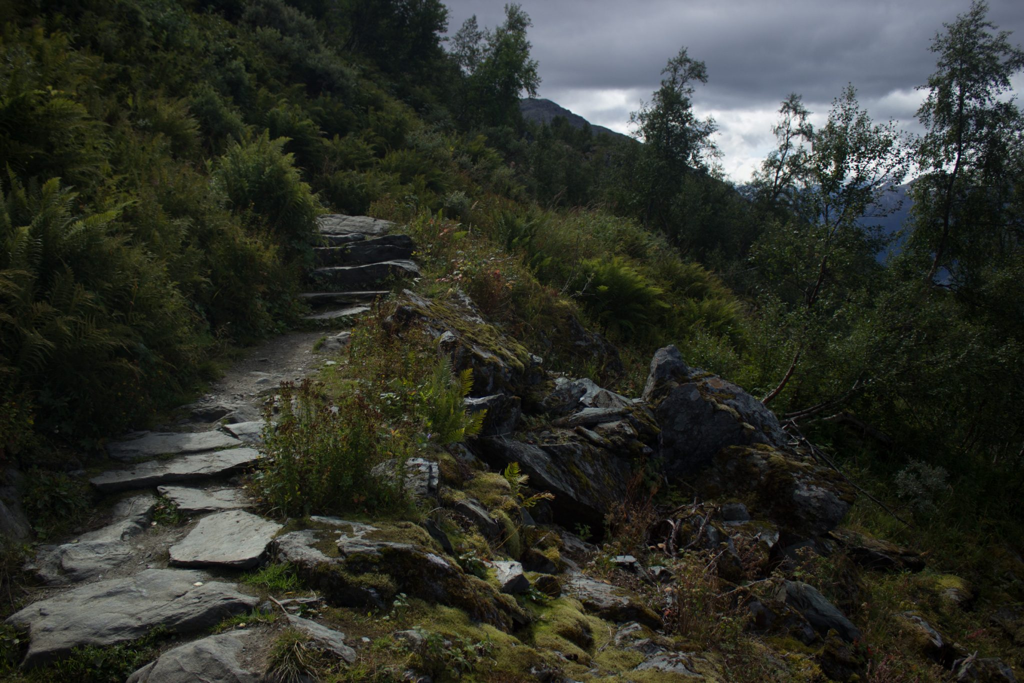 Wandern auf dem Dronningstien über die Monk Steps und den Aussichtspunkt Nosi, Start der Wanderung ist in Lofthus, Ausblick auf den Hardangerfjord während der Wanderung auf der Hardangervidda