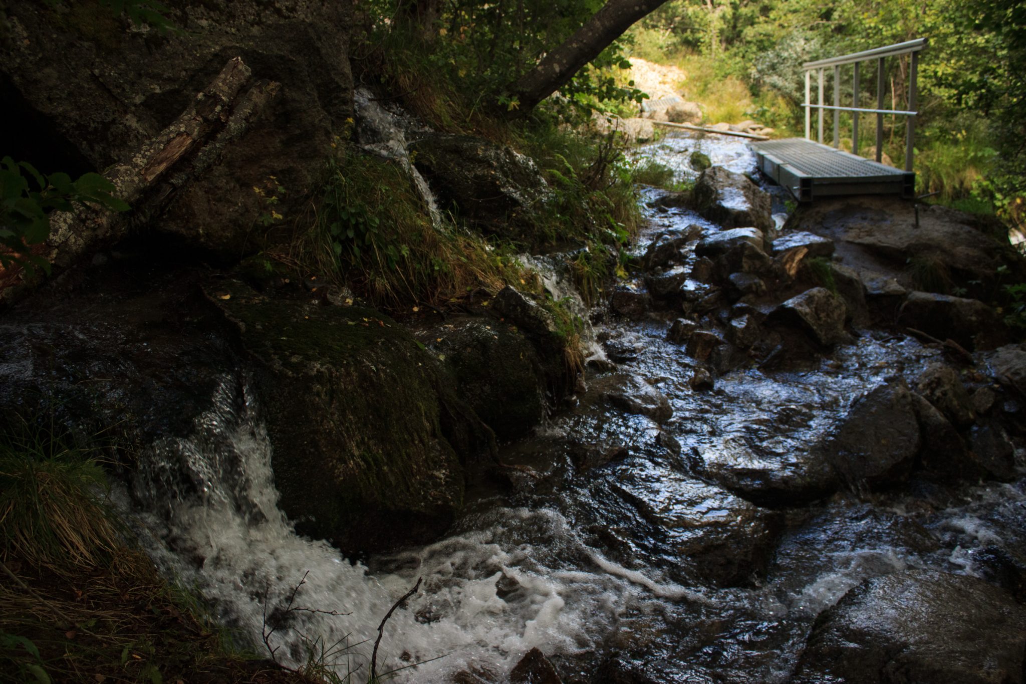 Wandern zum Buarbreen im Folgefonna Nationalpark, Wanderung in der Nähe von Odda mit Aussicht auf den Gletscher Buarbreen und Wasserfälle, mehrere Brücken führen während der Wanderung über den Fluss
