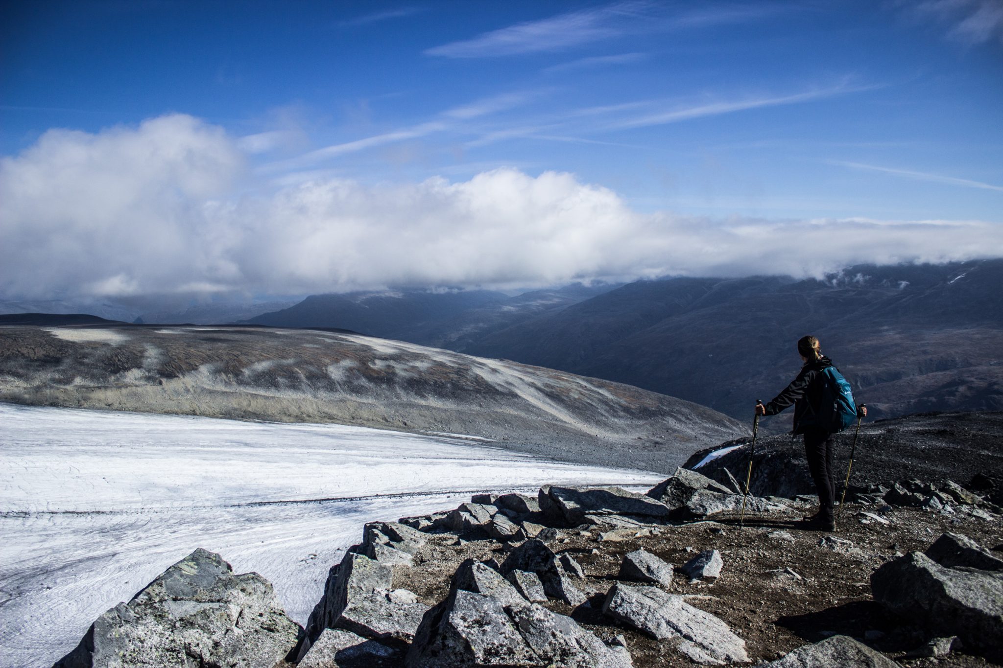 Wanderung auf den höchsten Berg Norwegens - der Galdhøpiggen ab Spiterstulen im Jotunheimen Nationalpark, auch höchster Berg Skandinaviens und Nordeuropas mit 2469 Höhenmetern, Blick auf den Wanderweg auf den Galdhøpiggen